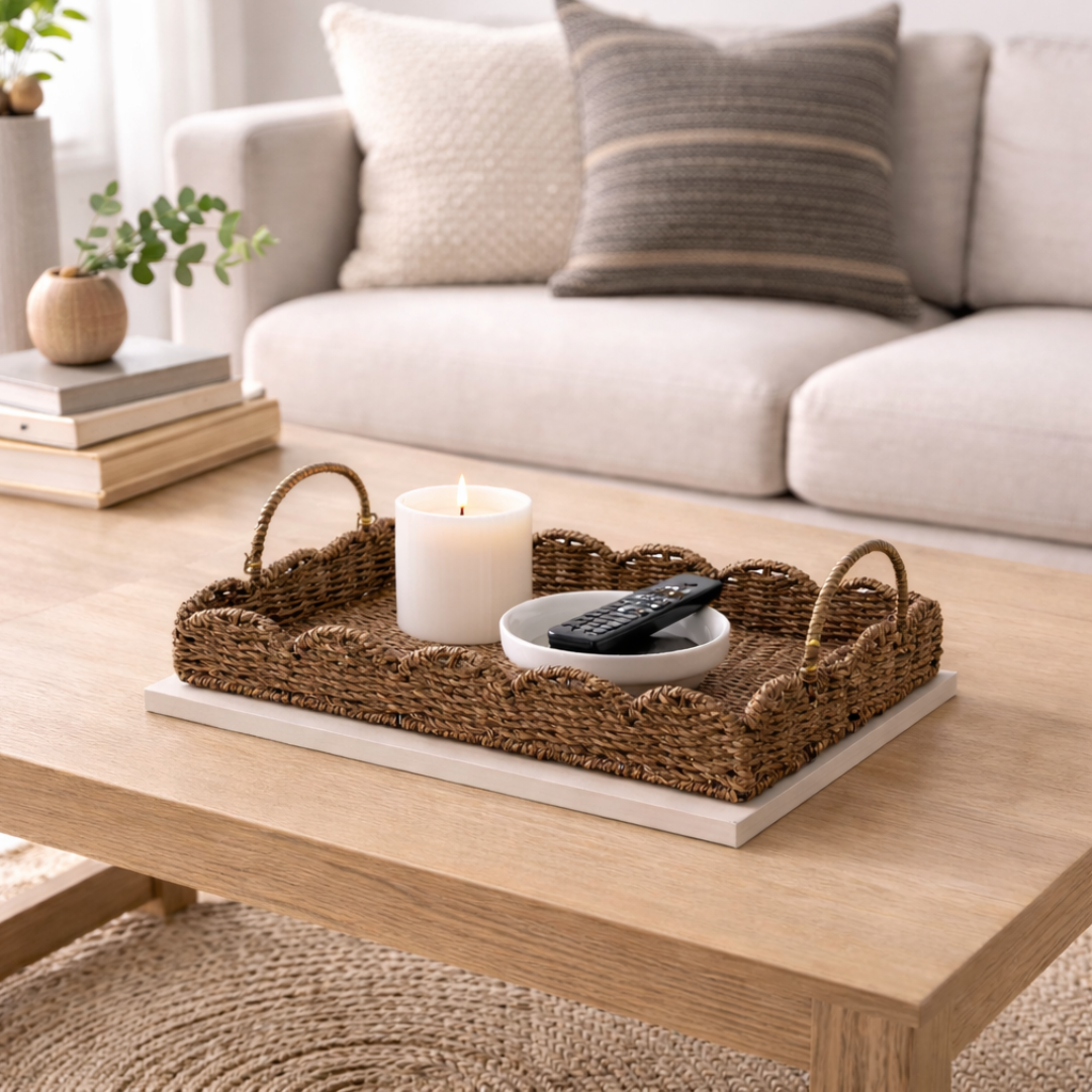 Selene Scalloped Wicker Tray