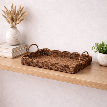 Selene Scalloped Wicker Tray