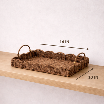 Selene Scalloped Wicker Tray